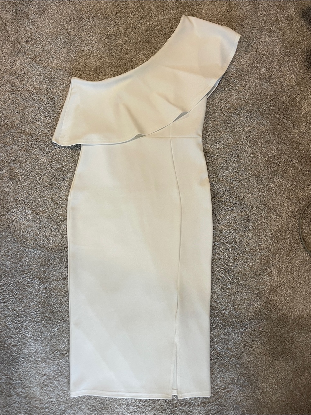 Missguided One-Shoulder White Ruffle Midi Dress